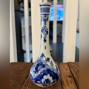 Vintage Blue and White Decorative Ceramic Bud Vase